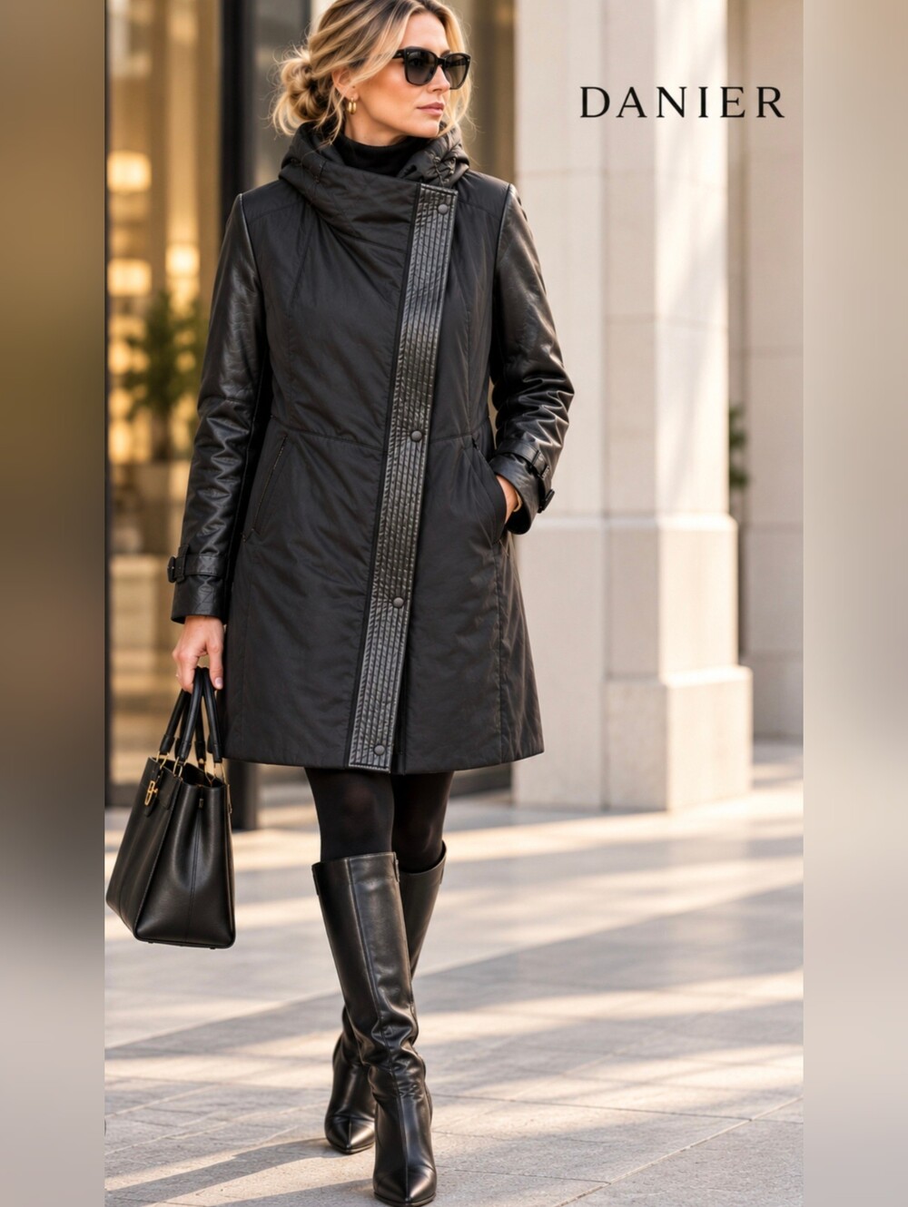 DANIER Black Genuine Leather Trim Coat XL – New Without TagsBrand